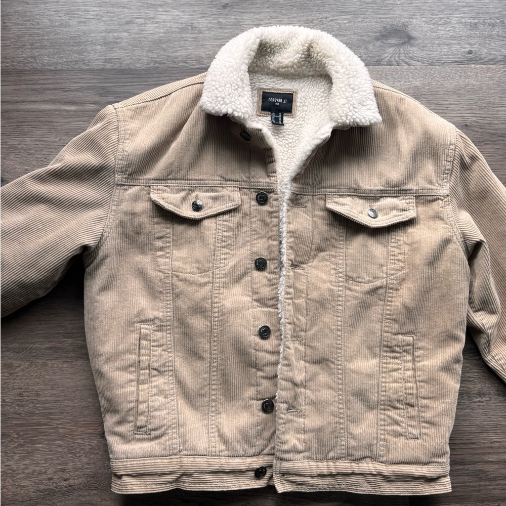 Forever 21 Men's Beige Corduroy Shearling Trucker Jacket Sz.M